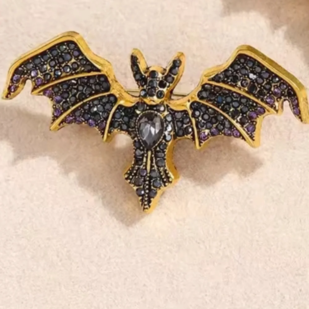 Vampire Bat Black Crystal Brooch